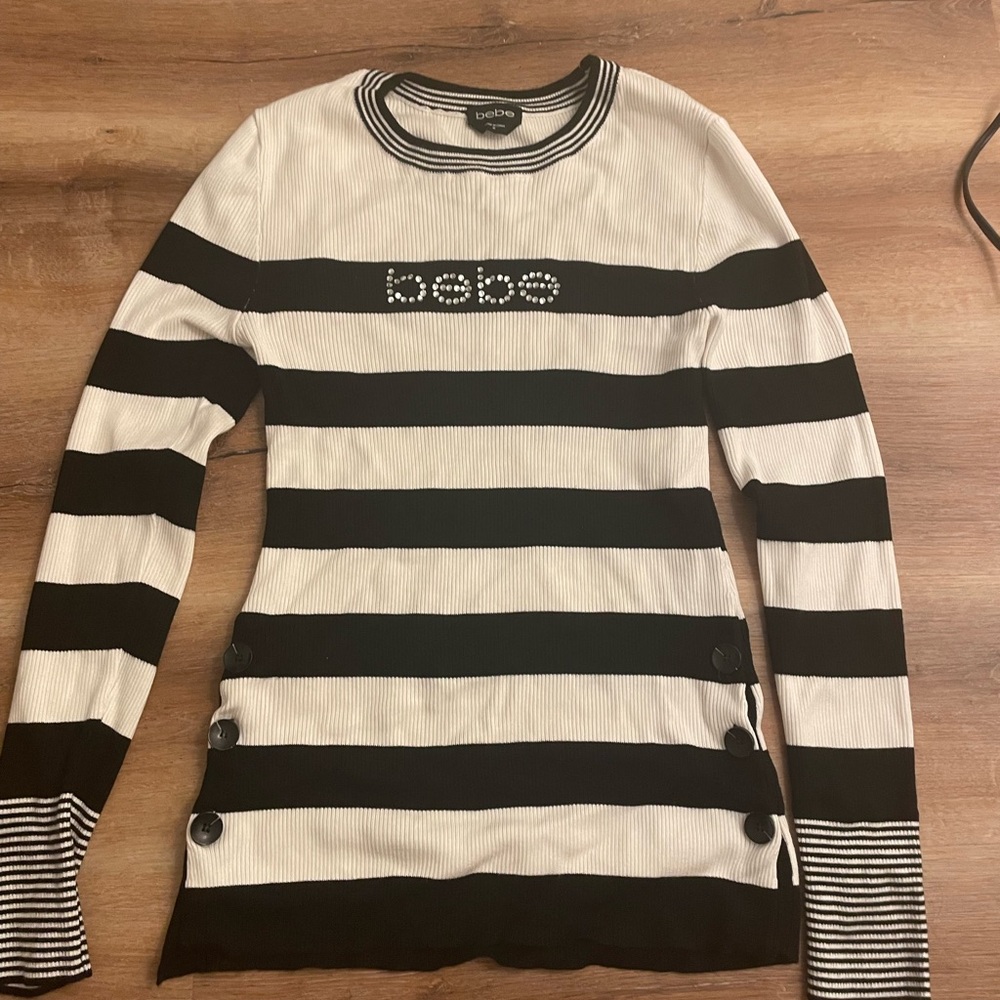 Bebe Black and White Striped Top